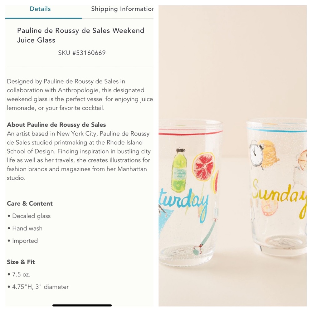 Anthropologie Saturday Sunday Weekend Juice Glass - Picture 8 of 8